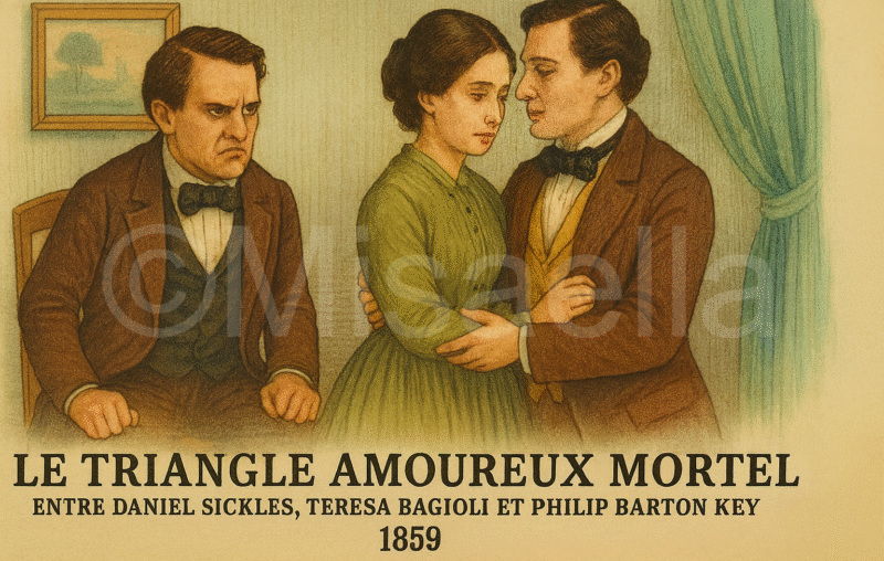 Liaison fatale Le triangle amoureux mortel. L'histoire du triangle amoureux entre Daniel Sickles, sa jeune épouse Teresa Bagioli, et Philip Barton Key est l'un des faits divers les plus scandaleux et captivants de l'Amérique du XIXe siècle. ⚖️💔🔫