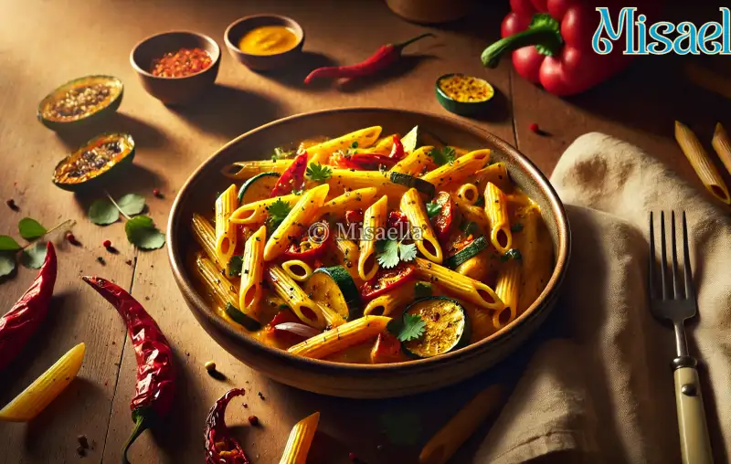 🍝 Penne crémeuses au curry rouge, coco & légumes rôtis