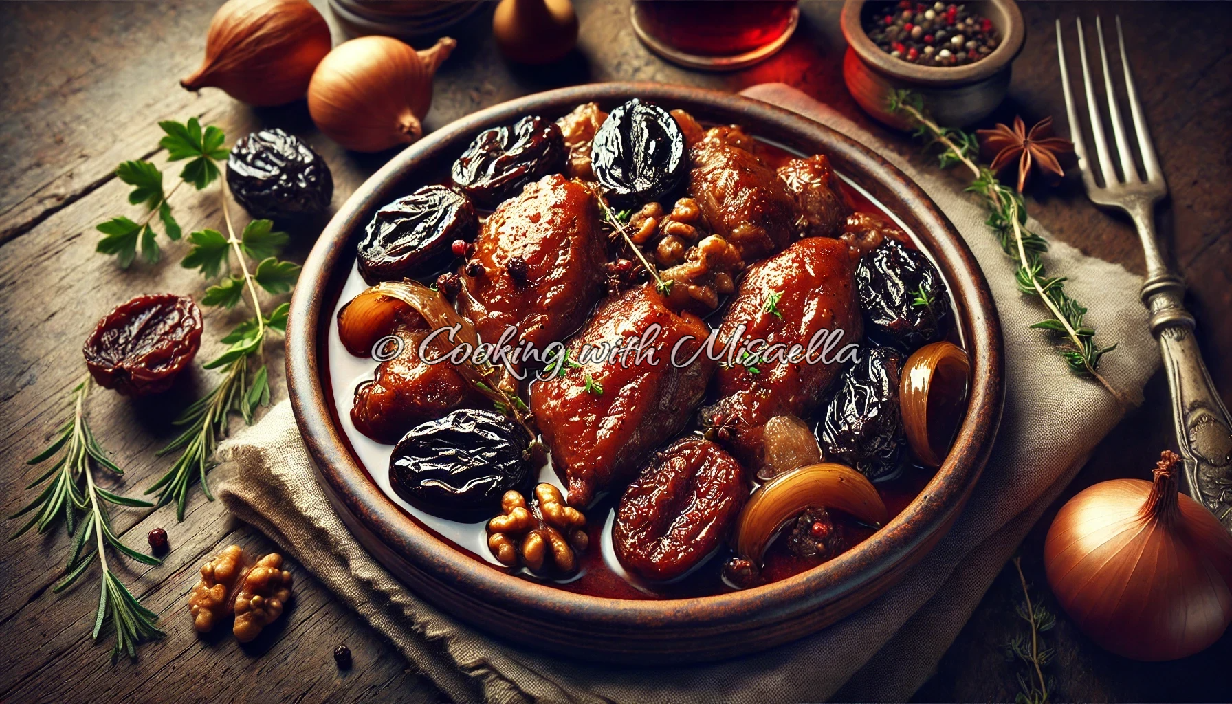 Recette du civet de canard aux prunes et au vin de noix