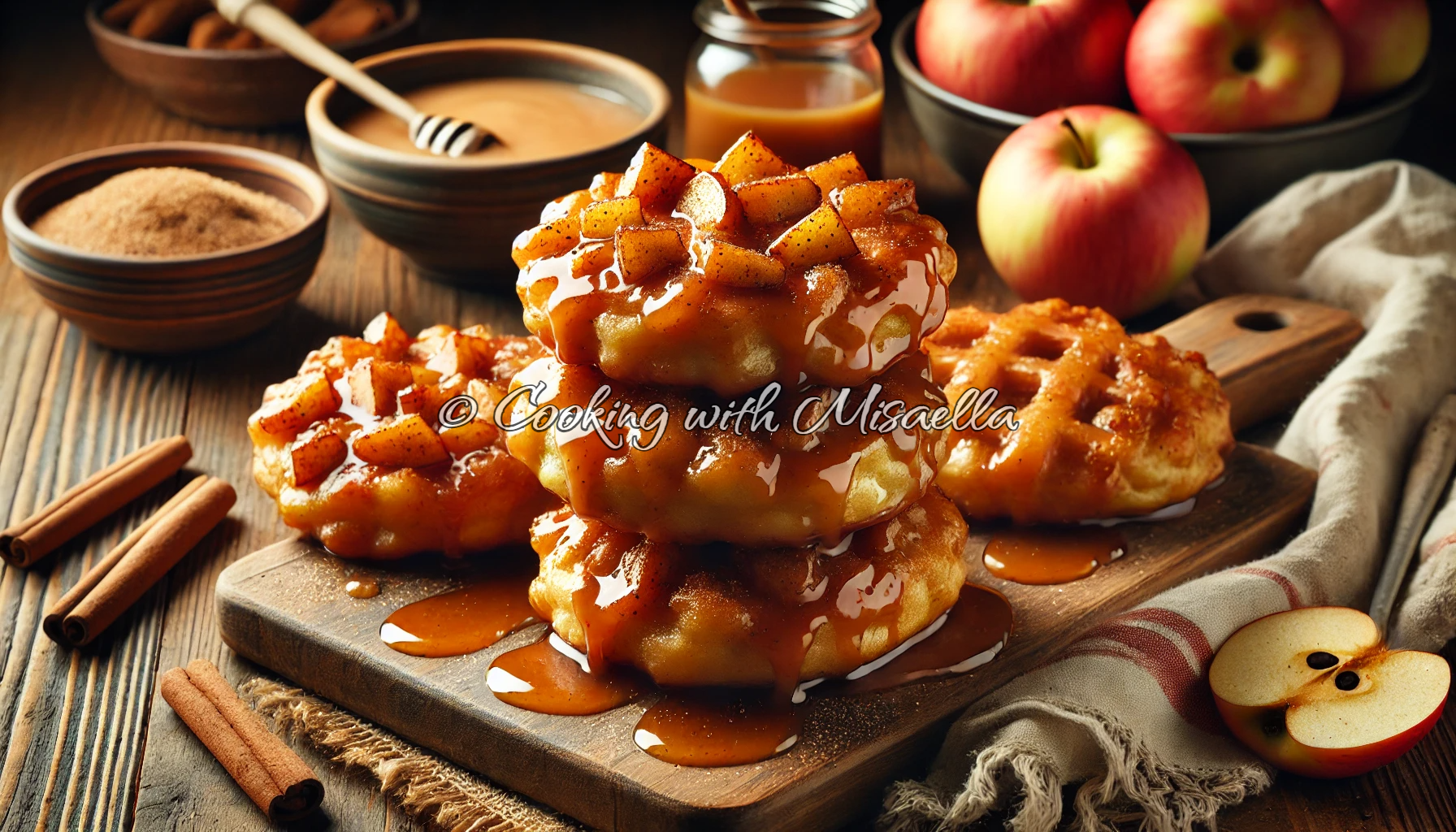 Recette Gaufres aux pommes et cannelle, sauce caramel beurre salé