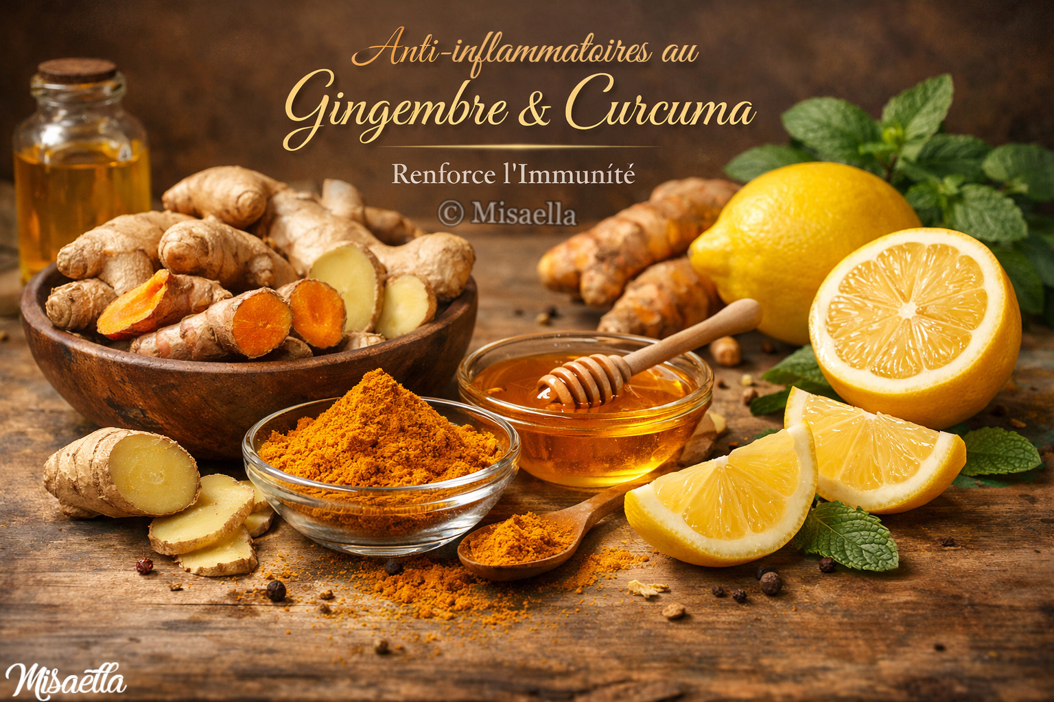 Anti-inflammatoires au gingembre et au curcuma, et citron pour renforcer l&rsquo;immunité 💪